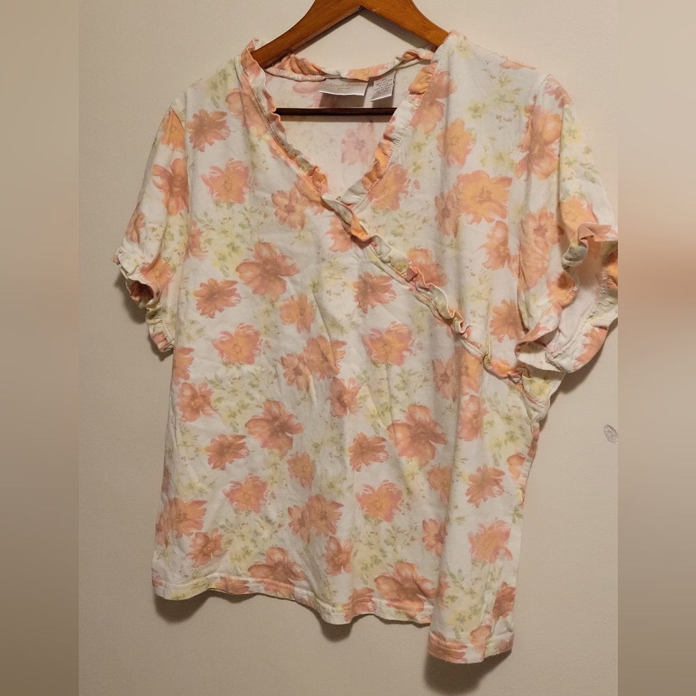 Intimate Essentials 2 Piece Pajama Set Size 2X 100% Cotton Ruffle